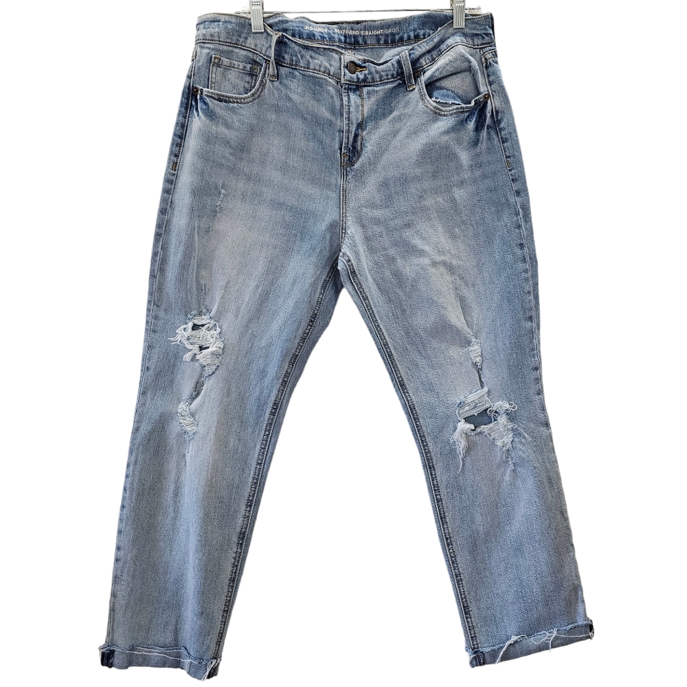 Old Navy Jeans Womens Size 14 Boyfriend Straight Cropped Distressed Light Wash
